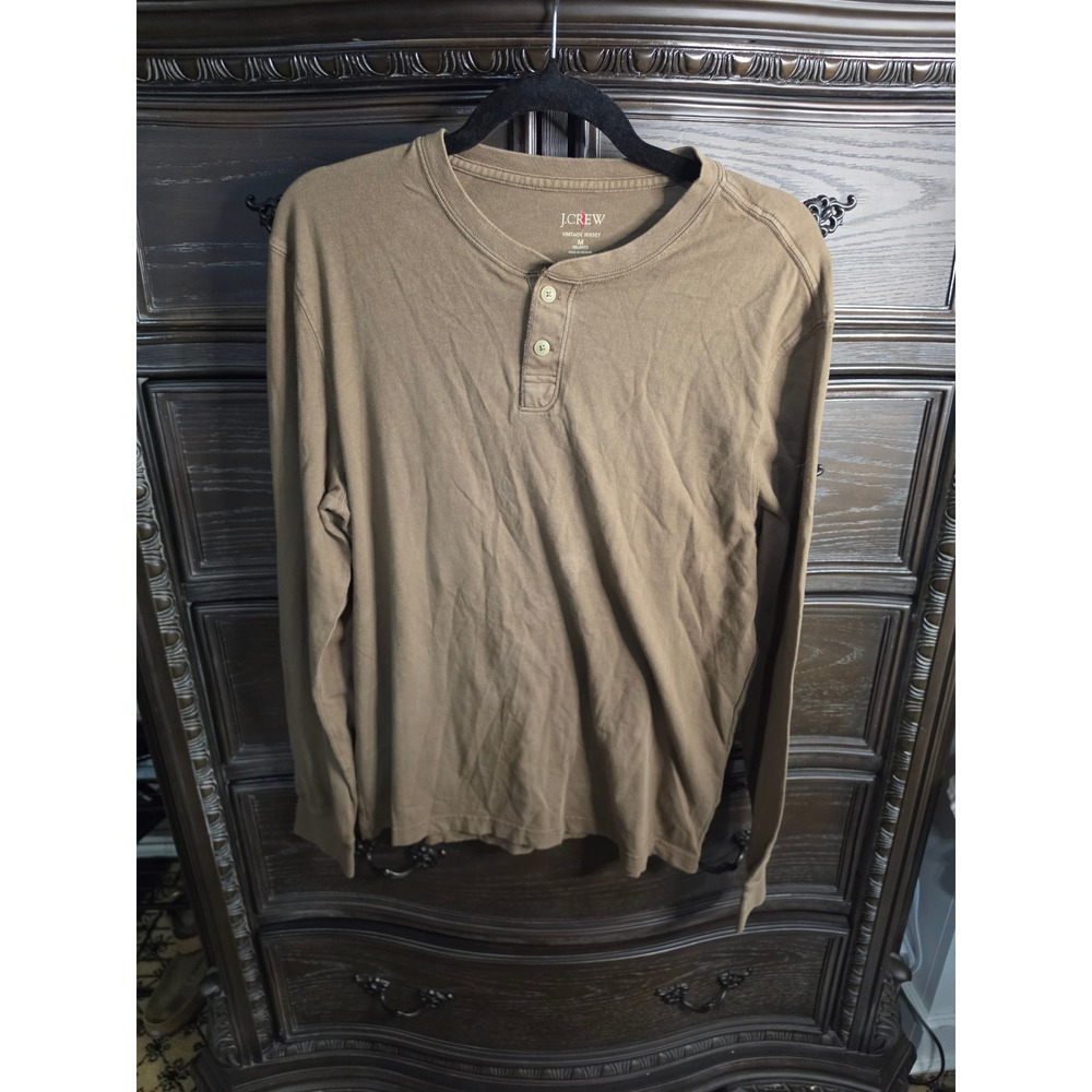 J.Crew Mens Vintage Jersey Henley Shirt Brown Long Sleeve Relaxed Fit Medium
